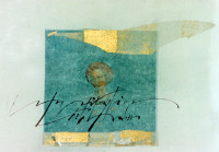 Kalligrafie, Reispapier, Fotoprint, Blattgold, 30 x 30 cm